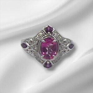 Oval Pink Topaz and Rhodolite Garnet Ring in 925 Sterling Silver